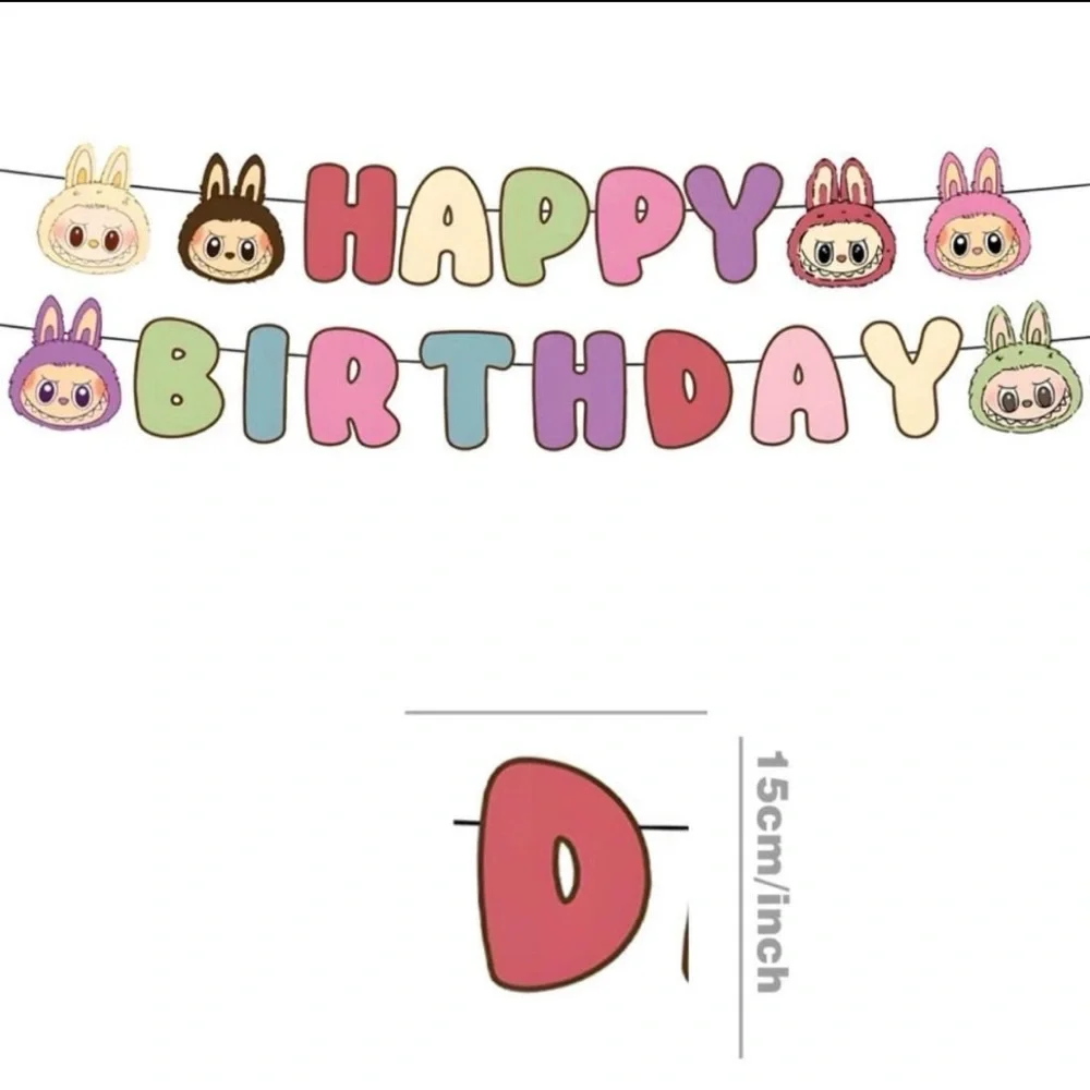 Labubu Cute Characters Happy Birthday Party Tableware Set - Pastel Multicolor